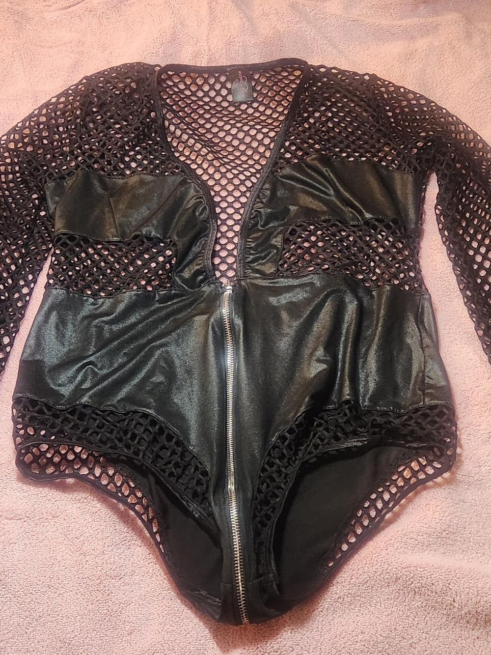 Music Legs Black Fishnet Lingerie with Pink Logo